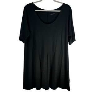 Eileen Fisher Black Top Size Large Flowy Stretchy Cotton Short Sleeve minimalist